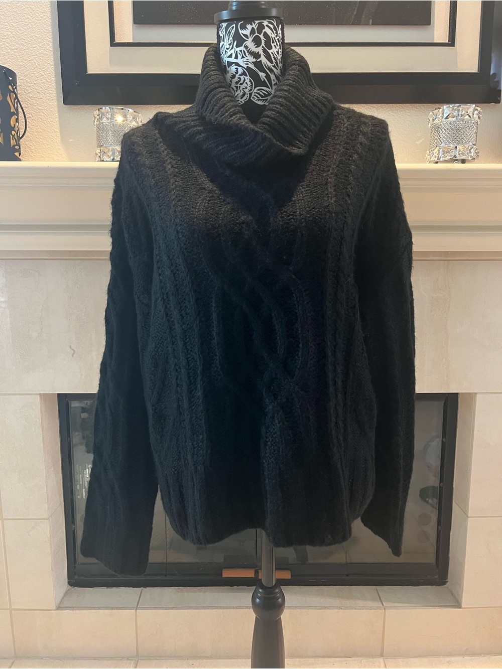 JLUXLABEL Black Cable Knit Turtleneck Sweater